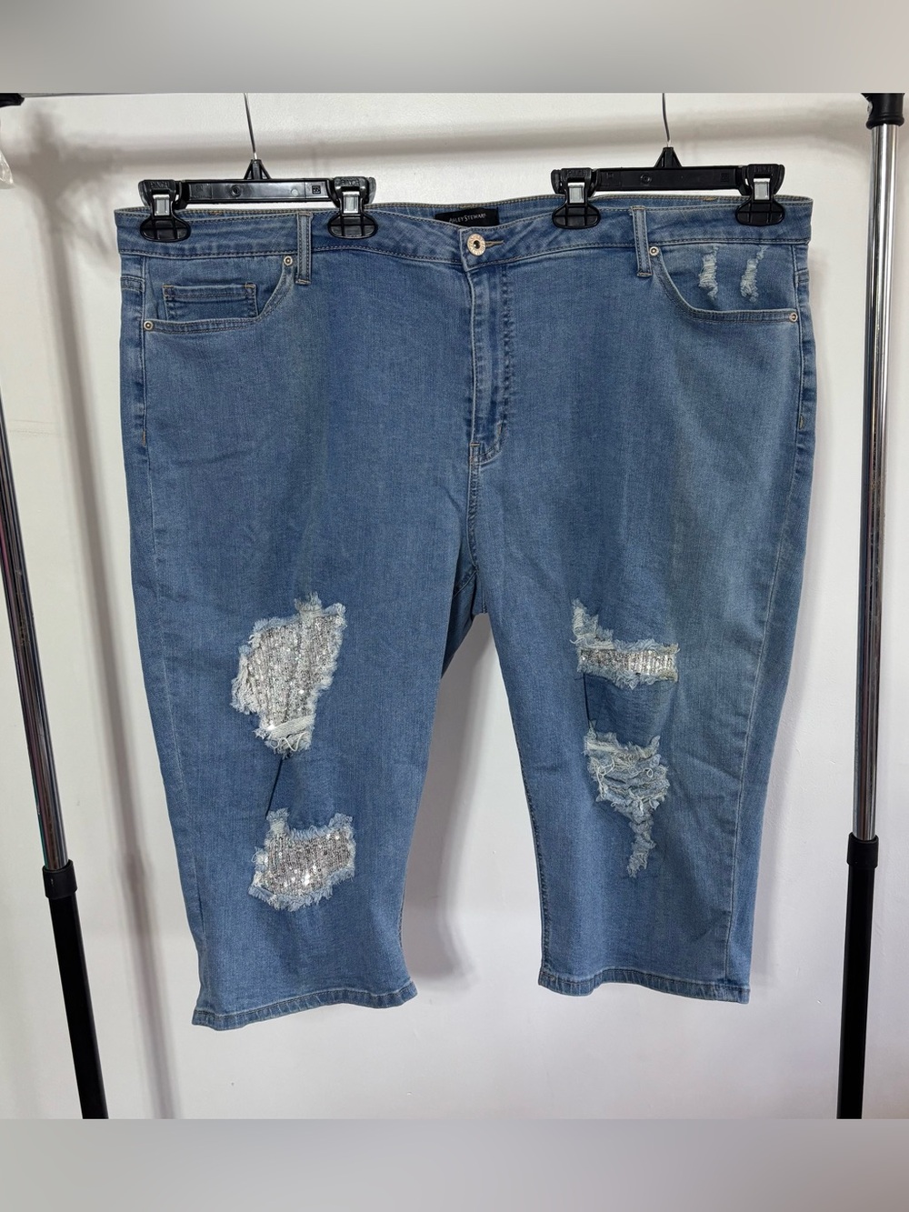 Ashley Stewart Size 26 Distressed Sequin Capri Jeans Plus Size